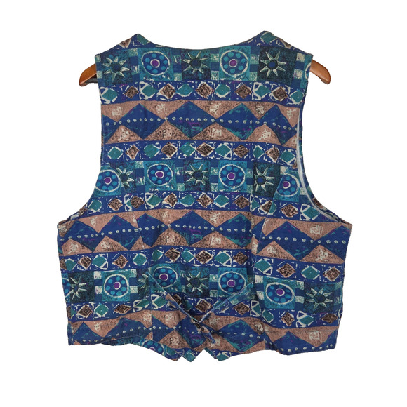 Vintage Chicos Womens Vest XL 2 Blue Pockets Business Western Cowgirl Aztec - Picture 2 of 13